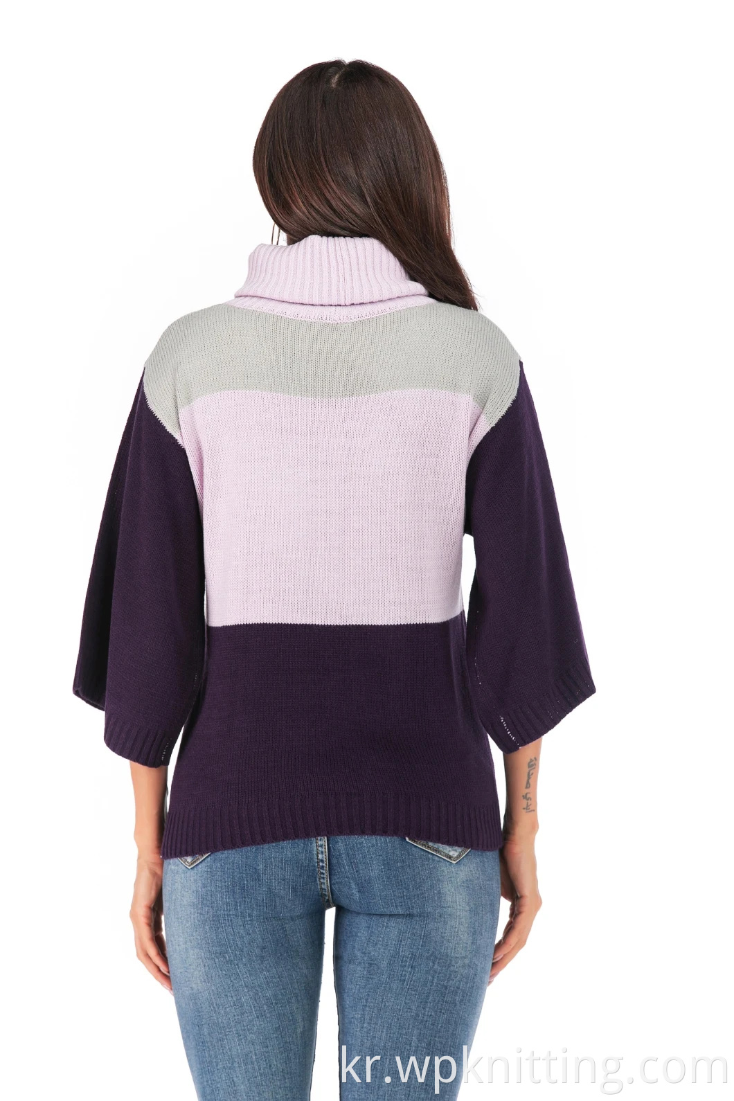 Turtleneck 니트웨어 플레어 슬리브 의류 여성 패션 캐주얼 스웨터